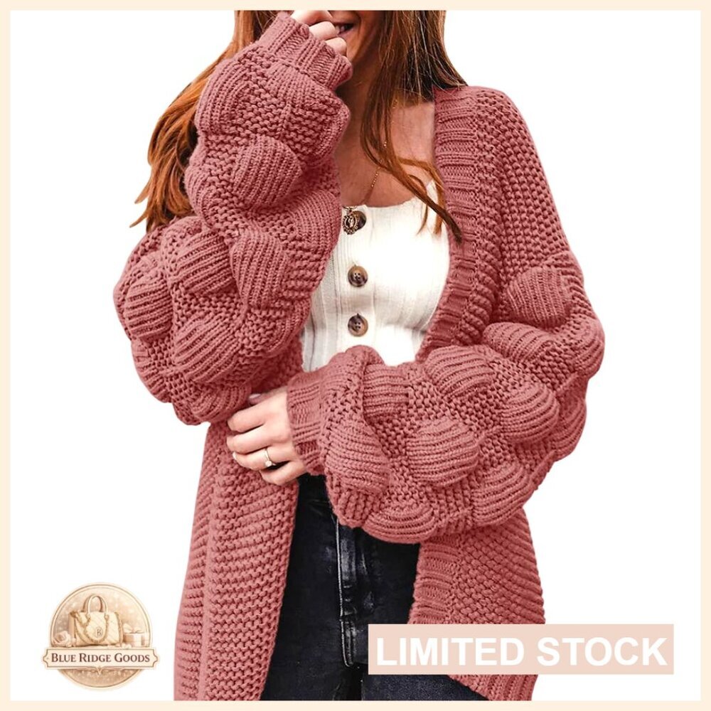 Oversized Cardigan Knitted Chunky Sweater Wrap Long Pom Pom Open Front